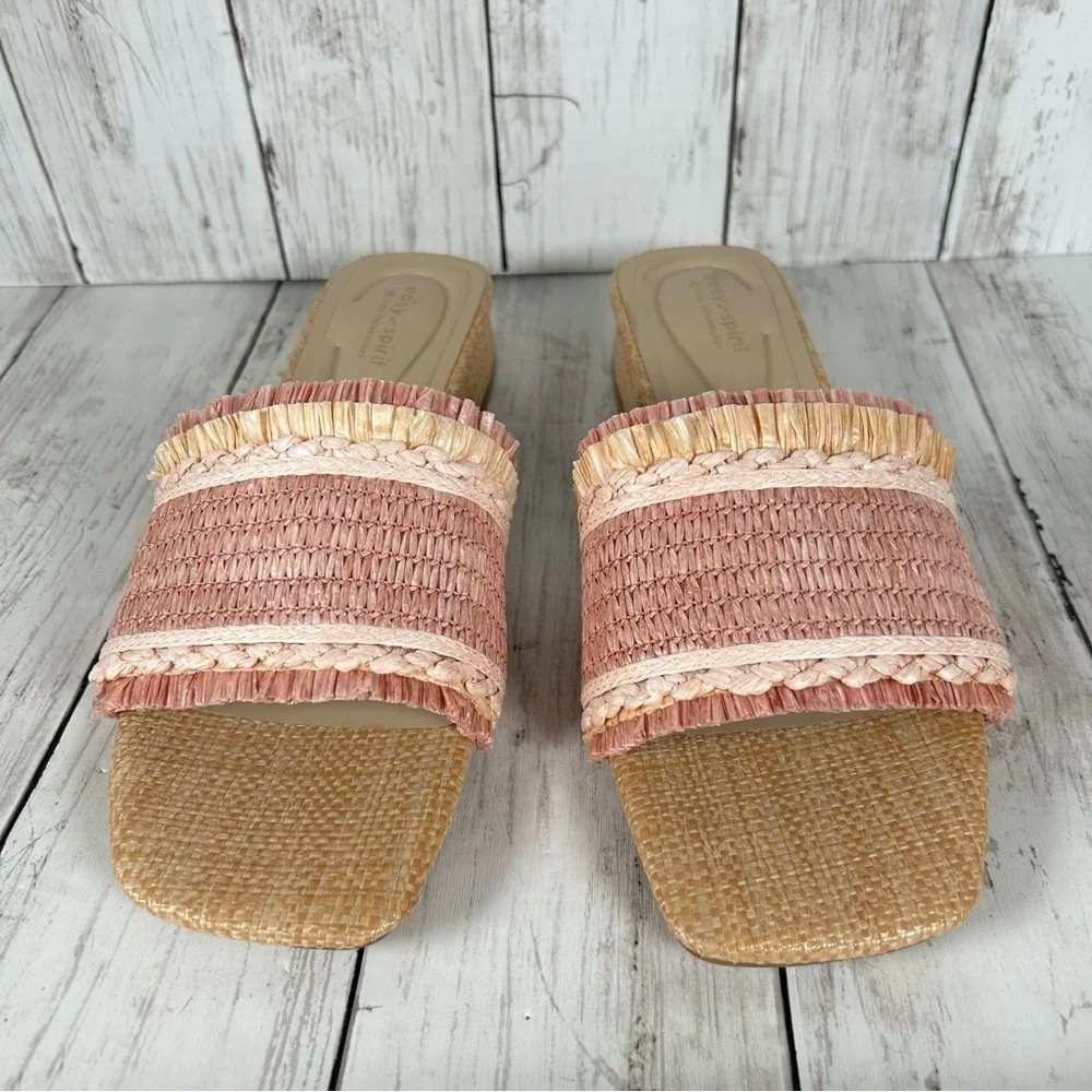 Easy Spirit Graciela Raffia Block Heel Comfort Slide Sandal 9.5 NEW